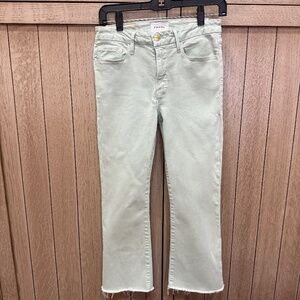 PAIGE Le Crop Mini Boot  Frayed jeans, soft green color, size 27